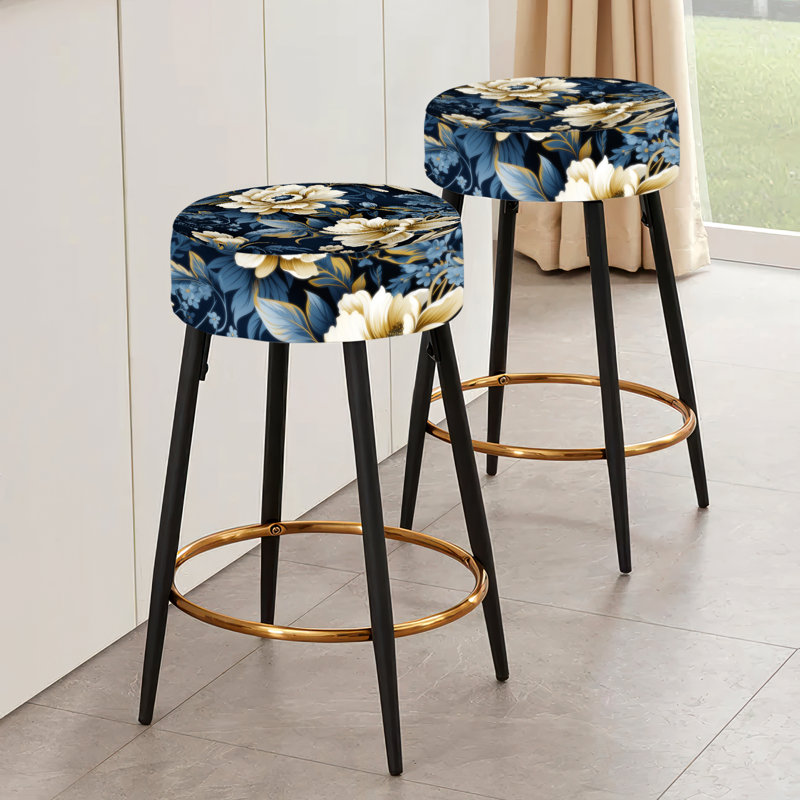 Ensemble de 2 tabourets de bar à motif de pivoines bleues