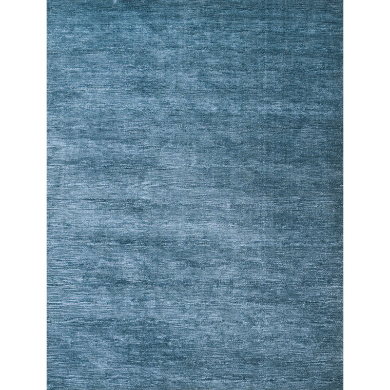 Tapis bleu noué à la main de haute qualité, Bleu, Rectangulaire 8 pi x 10 pi
