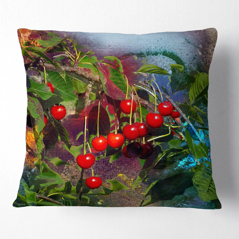 Été et cerises aquarelle - coussin à imprimé floral, 16 po x 1 po, Coussin décoratif