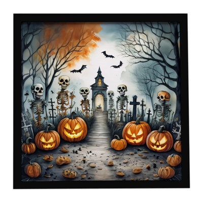«Skeleton Spooky Halloween», reproduction d'art encadrée