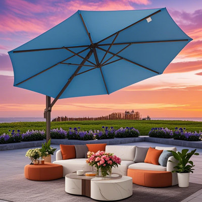  10ft Patio Umbrella Outdoor Cantilever Round Umbrella Aluminum Offset Umbrella with 360-degree Rotation for Garden Deck Pool Patio