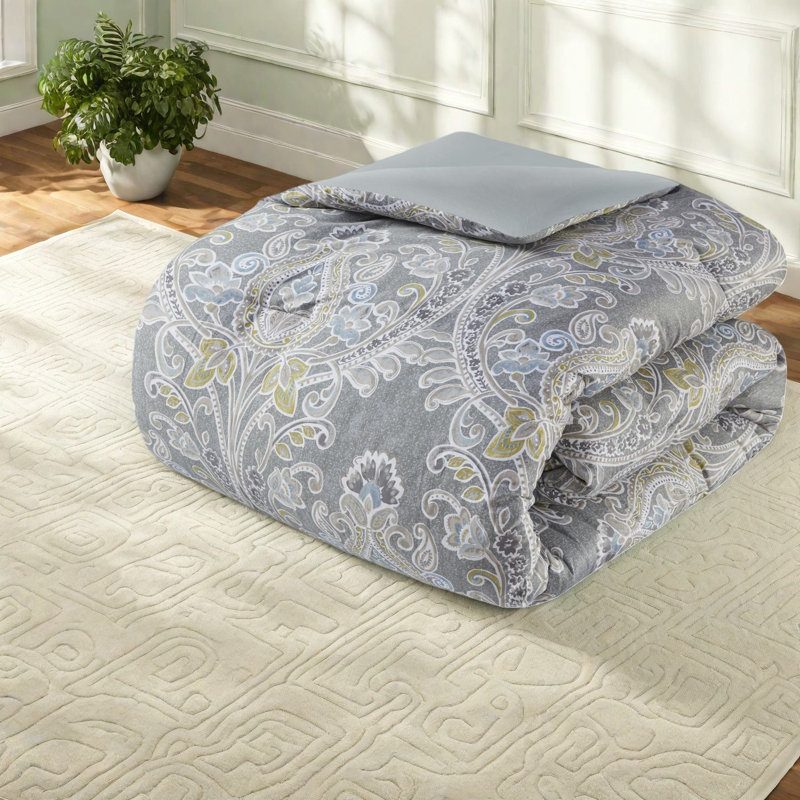 Ensemble de literie en coton 6 pièces de qualité supérieure, édredon damassé gris avec rembourrage hypoallergénique