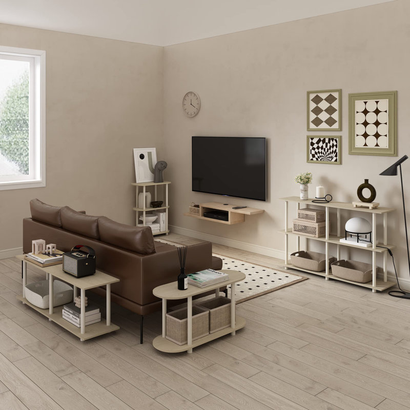 3 Tier Oval Modern Oval Side Table, Bauhaus Oak/Beige