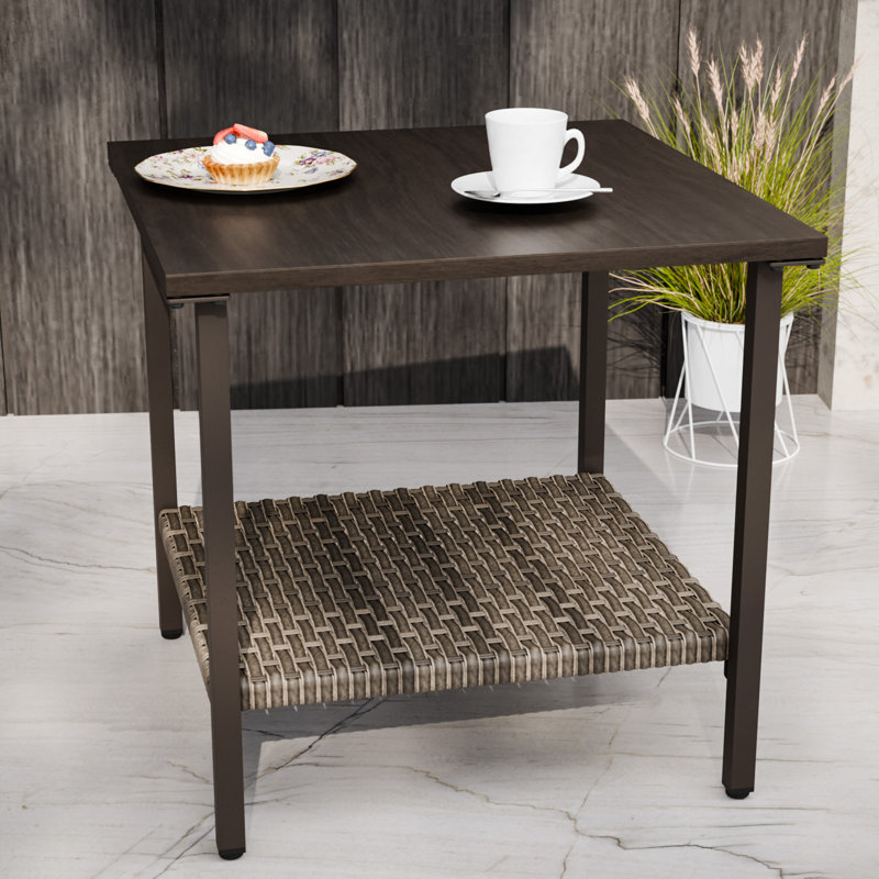 Outdoor Wicker Side Table, 18.1" H x 18.5" W x 18.5" D