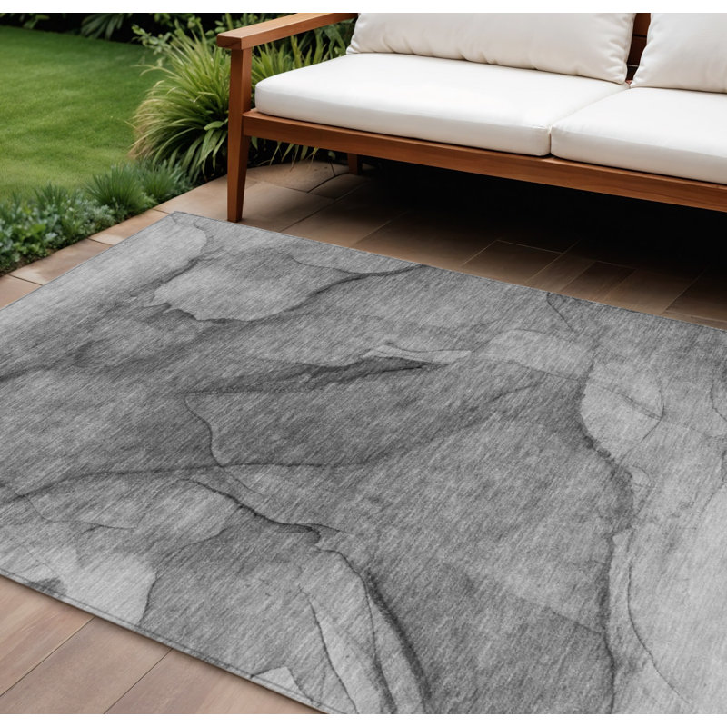 Tapis extérieur gris lavable argenté et gris anthracite 9 pi x 12 pi