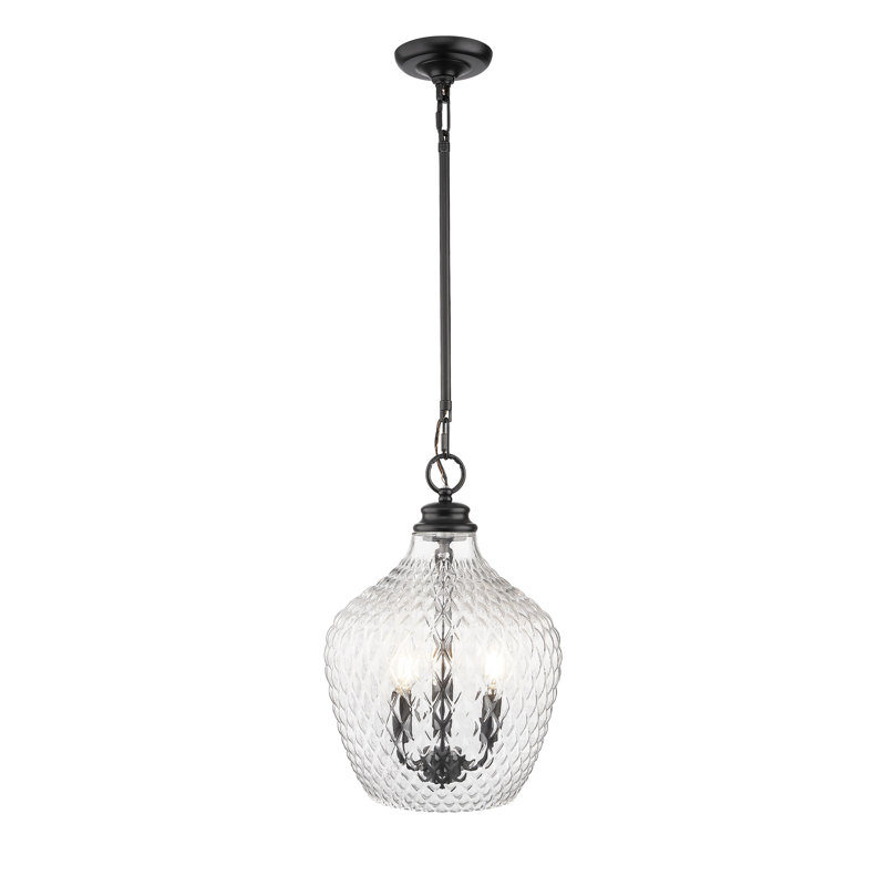 Luminaire suspendu 3 lumières Breen avec verre transparent, Noir mat