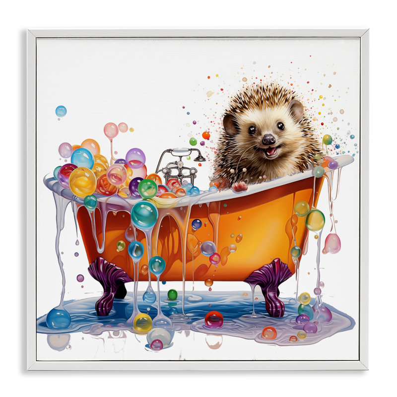 «Happy Hedgehog Bubble Bath», art de la giclée encadrée par Mary Cunningham, Giclée encadrée blanc bord de mer