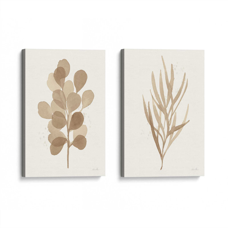Tan Leaf Impressions Set of 2, 18" H x 24" W, Wrapped Canvas