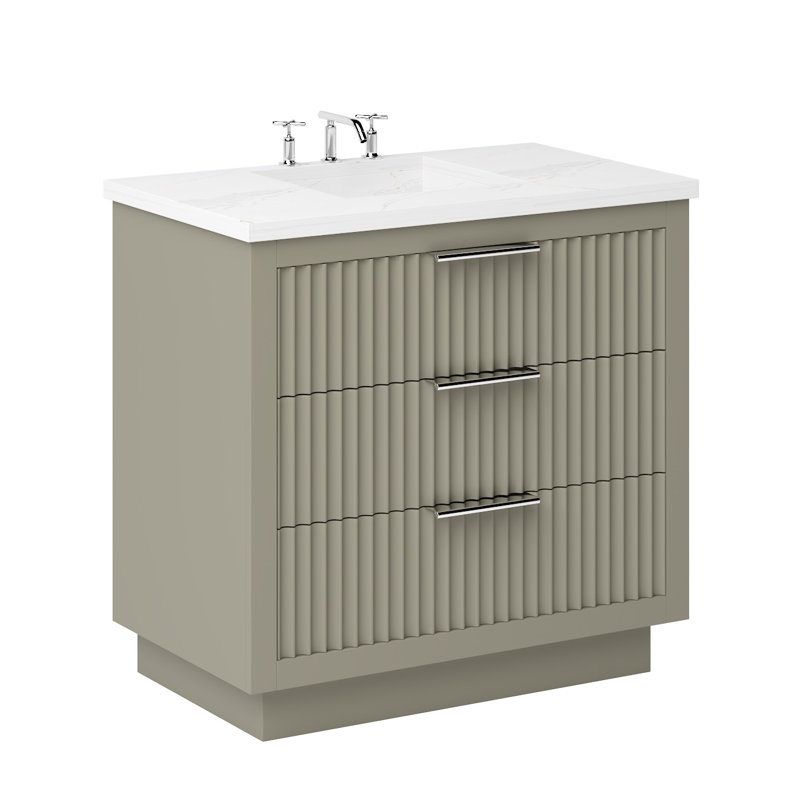 Lecrieú Three-Drawer Single Bath Vanity, 30", French Olive, Polished Chrome