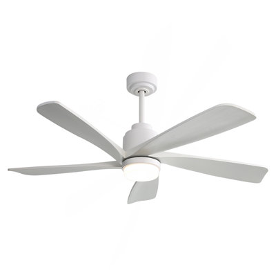 52 Inch Modern Ceiling Fan With Dimmable LED Light 5 Solid Wood Blades Smart Remote Control Reversible DC Motor