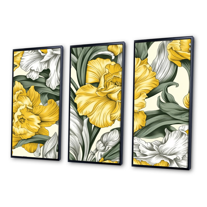 «Yellow Radiance Daffodil Bloom» - ensemble d'art sur toile jonquille, Cadre flottant noir, H 32 po x l 48 po x P 1 po