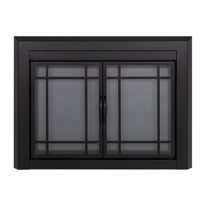 Porte de foyer en acier Ghalib, H 31 po x l 43,5 po x P 1,81 po, Noir