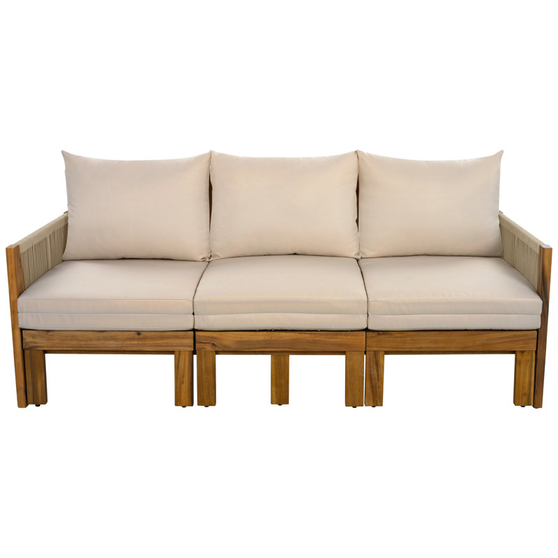 Canapé-lit d'extérieur convertible pour patio avec structure en bois d'acacia et coussins imperméables pour une utilisation polyvalente