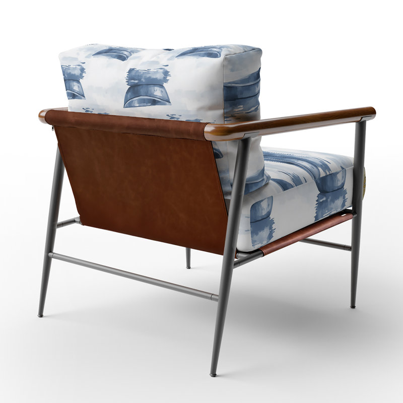 Chaise d'appoint Coastal - Fauteuil Rustic Lake Mist Blue, Bras ronds bruns