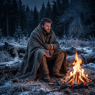Solid‑Gray Wool Blend Throw Blanket, 80% Wool 20% Polyester Portable Outdoor Camping Blanket, 59"x 86.6" Lightweight Warm Travel Rug for Home, Hiking and Backpacking Use