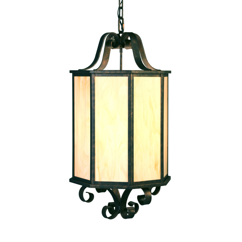Musetta 4 - Light Outdoor Hanging Lantern, Rustic Iron, Real Mica
