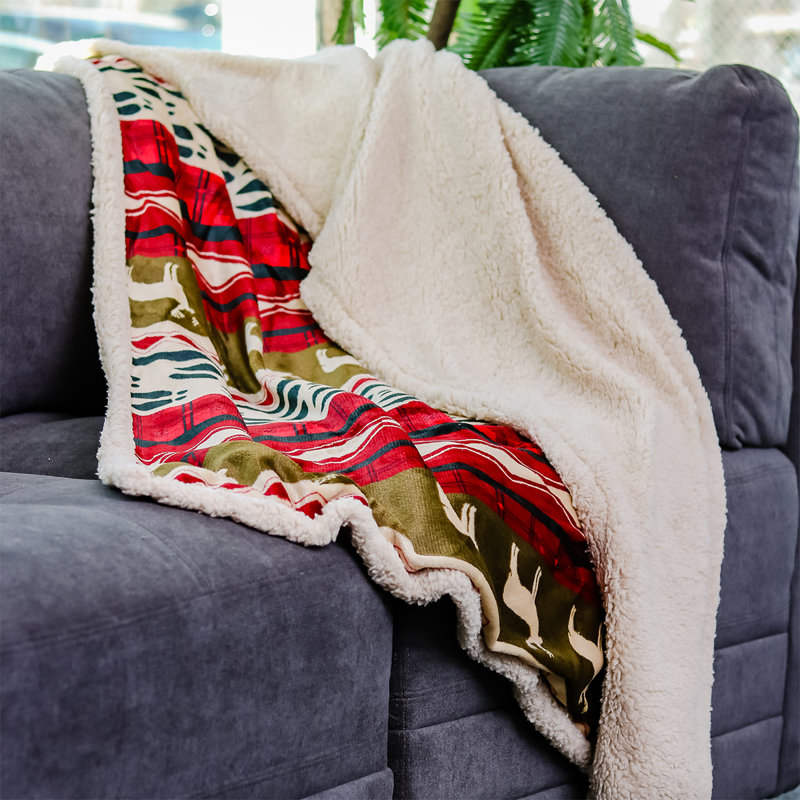OVENTE Sherpa Throw Blanket for Couch, 50"x60" Thick and Warm Blanket for Winter, Soft Fuzzy Plush Throw Gift or Sofa Couch Cover for Christmas or Holiday Season with Reindeer Design, Red BLN4688