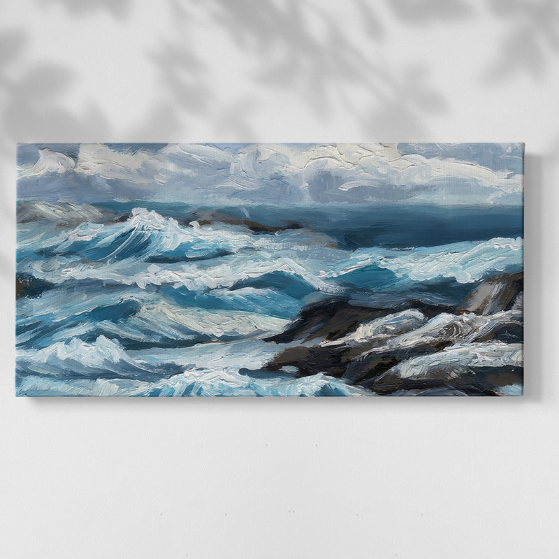 Dark Waves I - Toile tendue avec châssis encadré - Prêt à accrocher, H 21 po x l 41 po