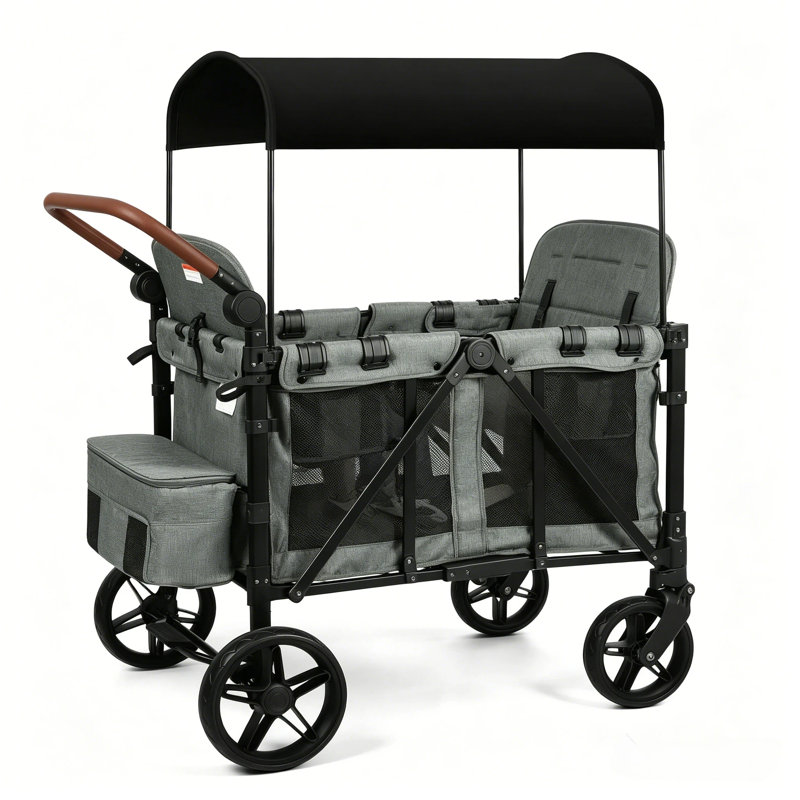 Extra Large 3-In-1 Travel System Stroller With Canopy, Converts To Quad Seat, One-Hand Fold & All-Terrain Wheels, Gray, 4