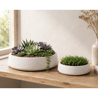Derya Ceramic Bowl Planters with Lava Texture Finish, Set of 2