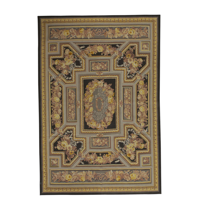 Tapis noir et doré de haute qualité noué à la main