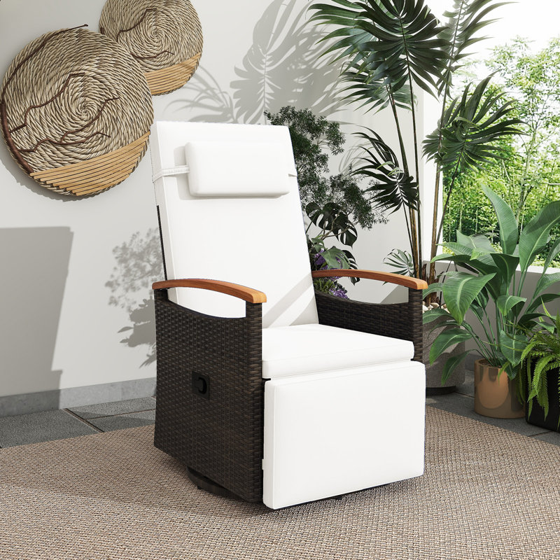 Chaise longue d'extérieur pivotante à 360 ° en rotin , Blanc