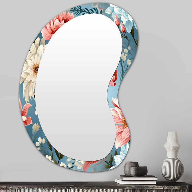Brynjolf Bohemian Damask Harmony - miroir mural décoratif de forme unique en damas, grand miroir asymétrique rose, impression d'art en métal