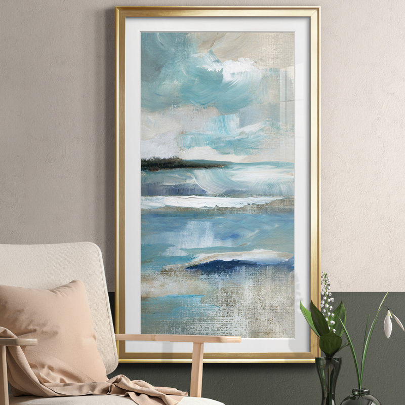 Distant Drama I - peinture encadrée, H 22,5 po x l 42,5 po x P 1,5 po, Doré