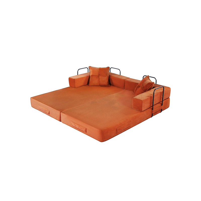 Canapé-lit Boneless Sleeper avec coussin carré, canapé pliant pour le salon et la chambre à coucher, Orange