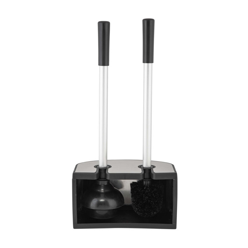 Stainless Steel 2-in-1 Toilet Brush and Plunger Set with Holder