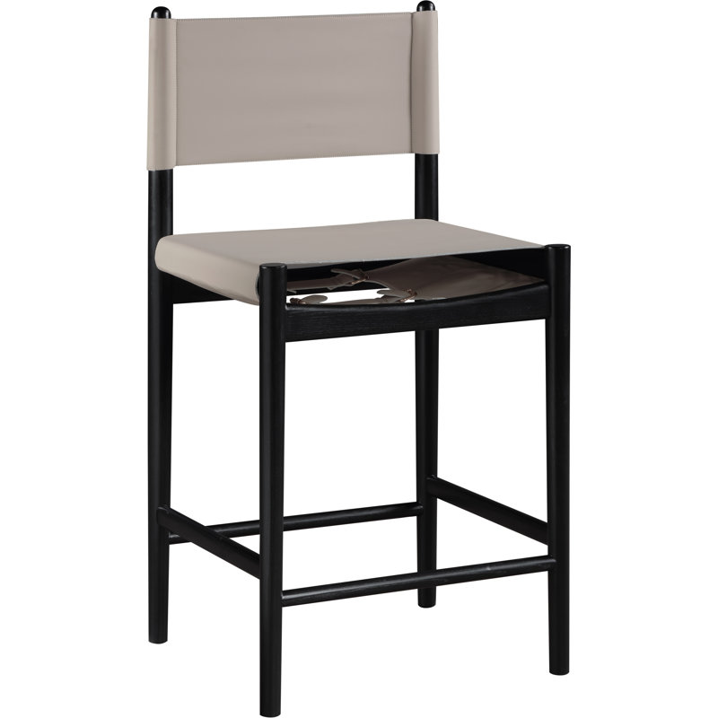 Tabouret de bar Rawlins, Cuir taupe végétalien, Noir