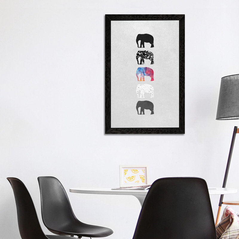 Five Elephants by Elisabeth Fredriksson - Print on Canvas, 101.6 cm H x 66.04 cm W, Black Floater Framed