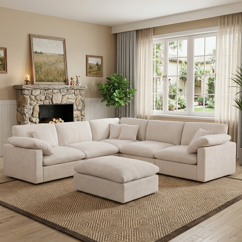 6 Piece 110" Chenille Sectional Sofa Oversized Modular Reversible Deep Seat Cloud Couch With Corner & Removable Ottoman