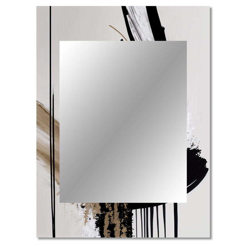 Golden Minimalist Abstract IV - Abstract Decorative Mirror, Black Wall Mirror, Printed Metal Art, 40" x 30"