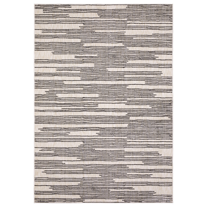 Harlow Etched Stripes Black/ Beige Area Rug, Rectangle 6'7" x 9'6"