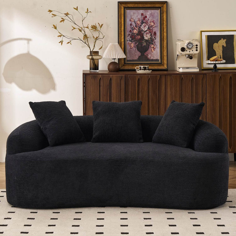 Boneless 65" Chenille Curved Sofa, Black
