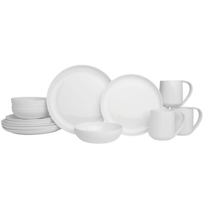 Fitz and Floyd Nevaeh White Coupe 16-Piece Chip-Resistant Bone China Dinnerware Set, Service for 4