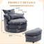 Ensemble de très grands fauteuils demi-tonneau pivotants l 36 po avec repose-pieds avec rangement et 4 coussins, gris