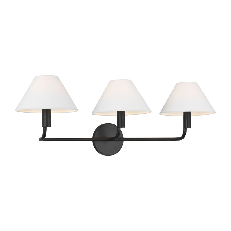 Sean Lavin Colfax Bathroom Bedroom Wall Fixture With White Linen Shade, Aged Iron, 3 Lights, 10.25" H x 29" W x 8.5" D