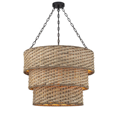Plafonnier moderne moderne en rotin naturel tissé à la main à 5 lumières Cohlton