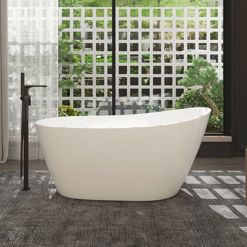 55" x 30" Free Standing Tub Glossy White Acrylic Freestanding Bathtub Soaking Bath Tub A29