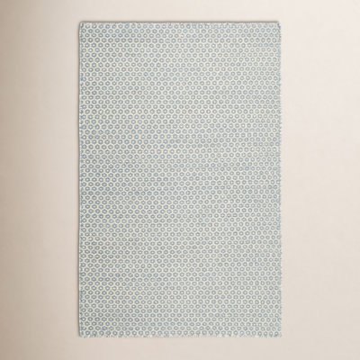 Honeycomb French Blue Ivory Hand-Woven Wool Rug