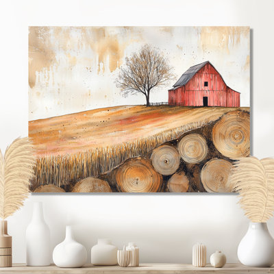 «Autumn Farm On A Wooden Slide Landscape III», reproduction d'art traditionnelle en métal, art mural grange en métal
