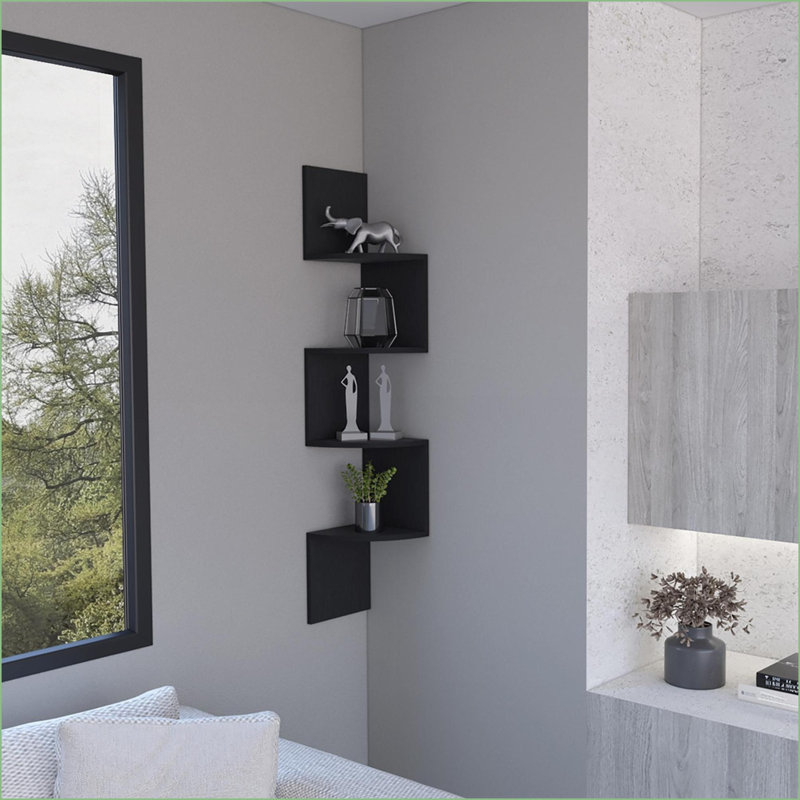 Tablette d'angle flottante, blanc neige moderne à 4 niveaux | Blanc | Espace de vie principal, Blanc