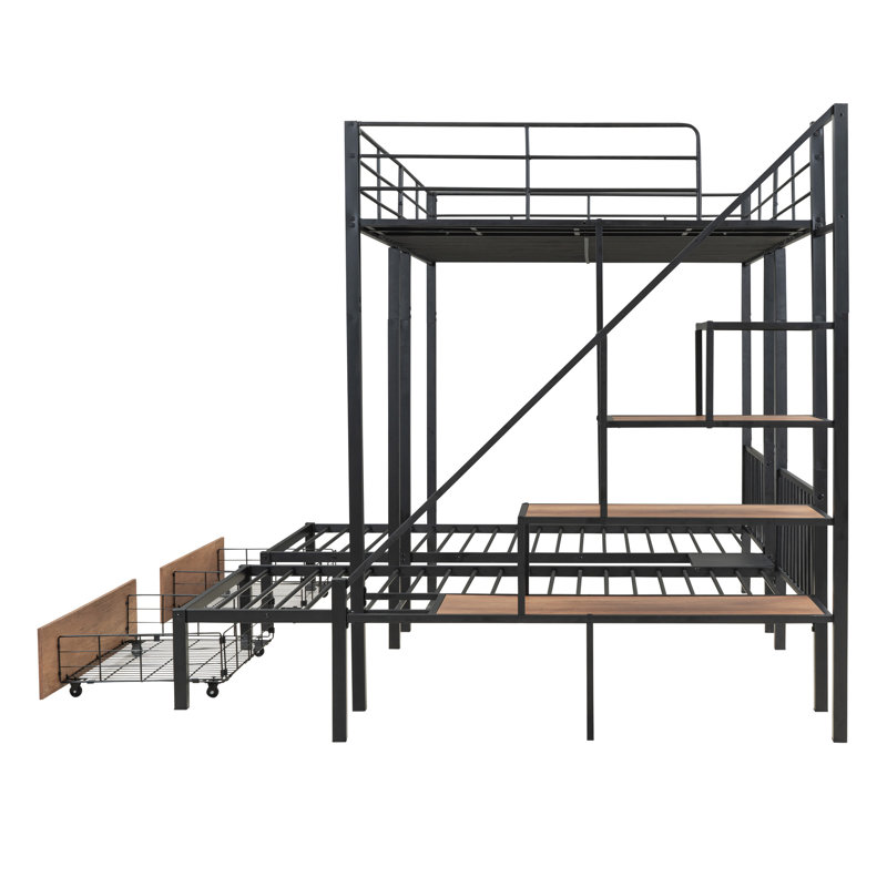 Eindhoven Kids Full Over Twin & Twin Bunk Bed with Drawers, Black