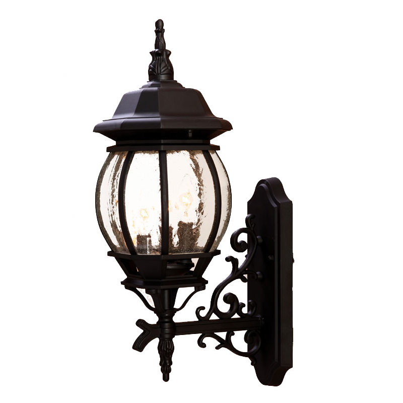 Lanterne murale d’extérieur 3 ampoules Zuckerman, Noir mat, Verre biseauté transparent