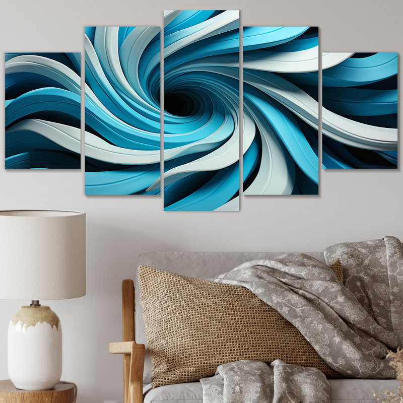 Op Art Blue Focus VII - Modern Canvas Wall Art - 5 Panels