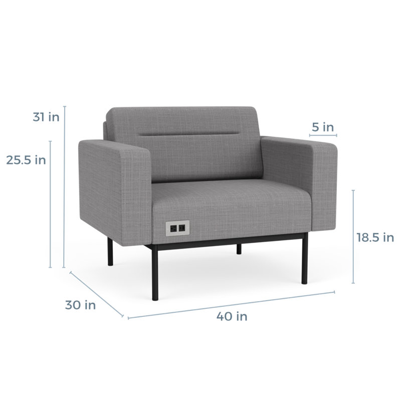 Fauteuil de réception avec accoudoirs Darsey, Avec alimentation, Noir, Gris chambray