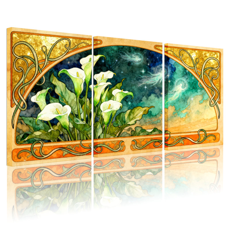 Ensemble de 3 reproductions d'art sur toile Art nouveau, H 30 po x l 60 po