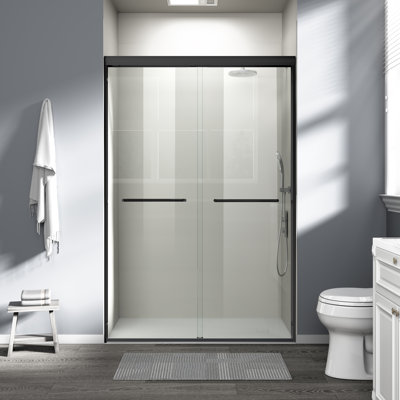 44"-48" W x 72" H Double Sliding Shower Door Semi-Frameless Bypass Sliding Door with SGCC Tempered Glass Explosion-Proof Film, 2 Towel Bars for Walk-in Bathroom, Matte Black
